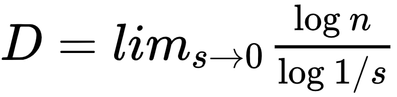 D equals the limit as s approaches zero of log n over log one over s